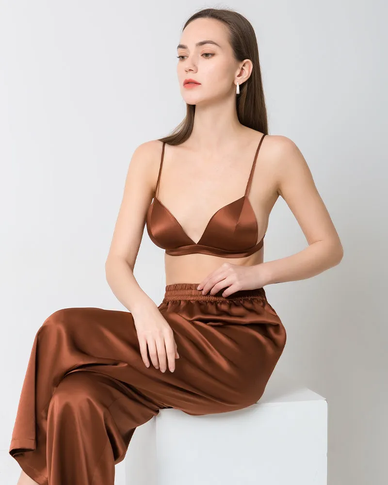 100% Silk Satin Soft Breathable Cap Wireless Bra