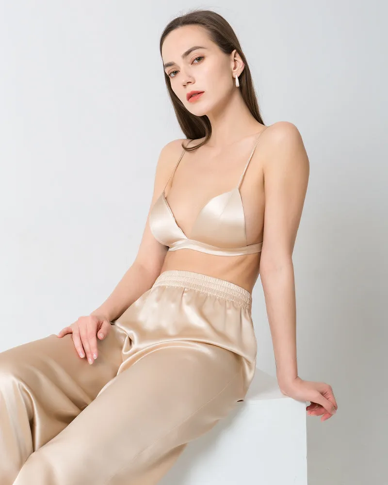 100% Silk Satin Soft Breathable Cap Wireless Bra