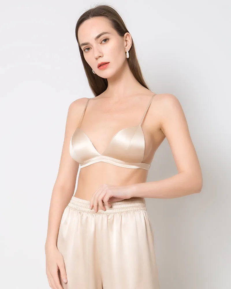 100% Silk Satin Soft Breathable Cap Wireless Bra