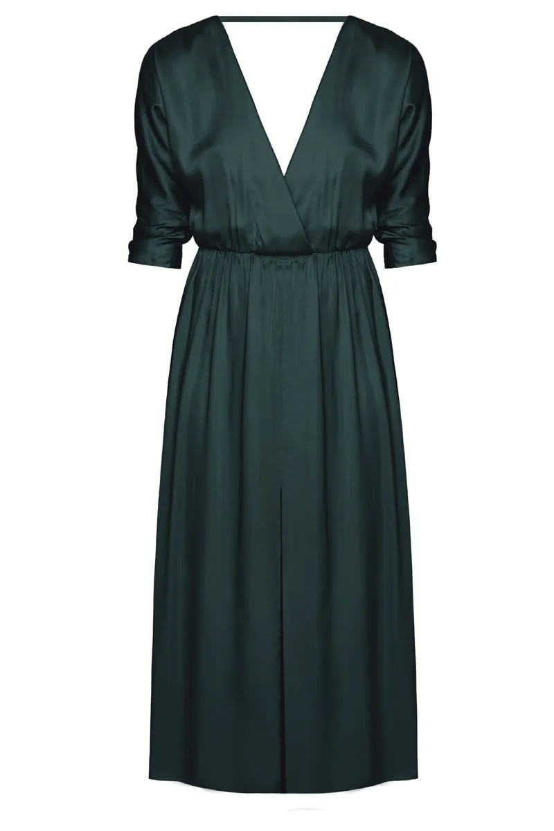 CIARA oversized kimono sleeve midi dress in dark green