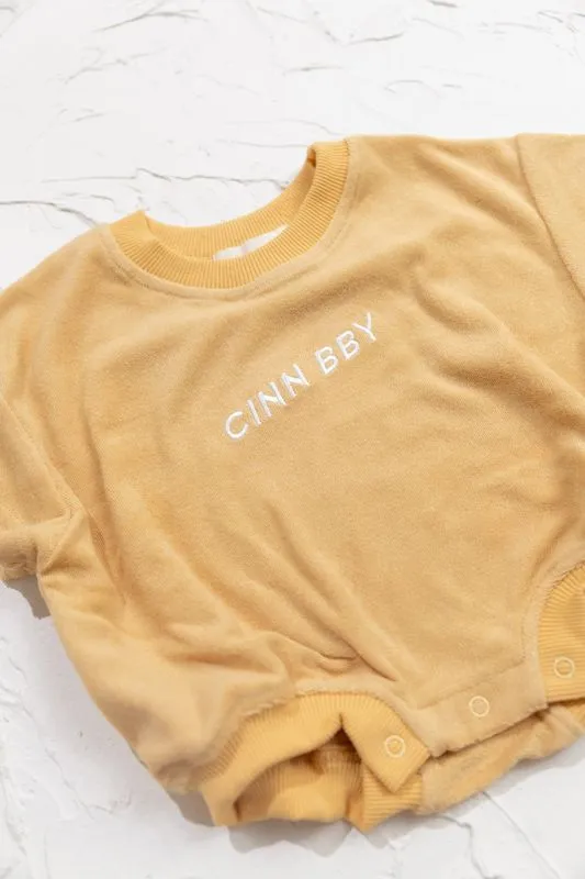 cinnamon baby terry t-shirt romper - mustard