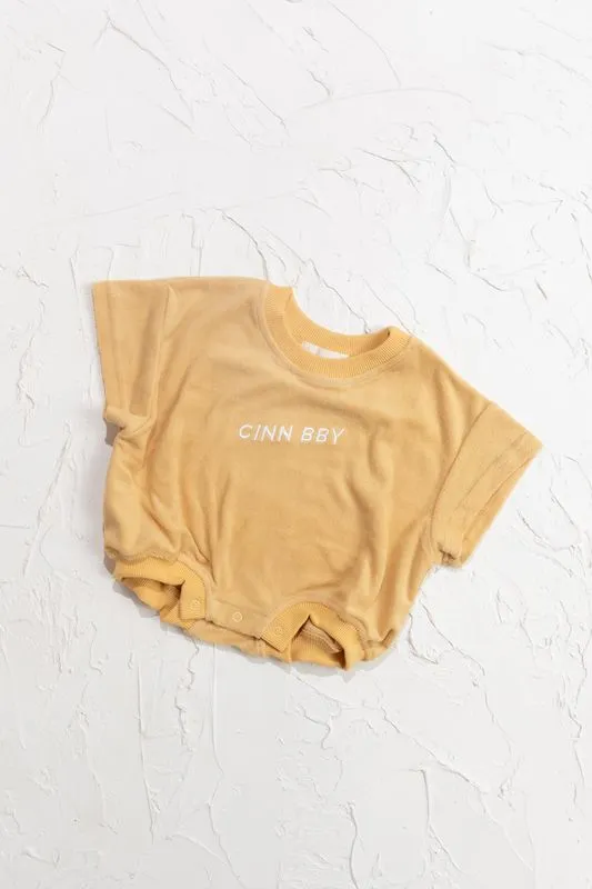 cinnamon baby terry t-shirt romper - mustard