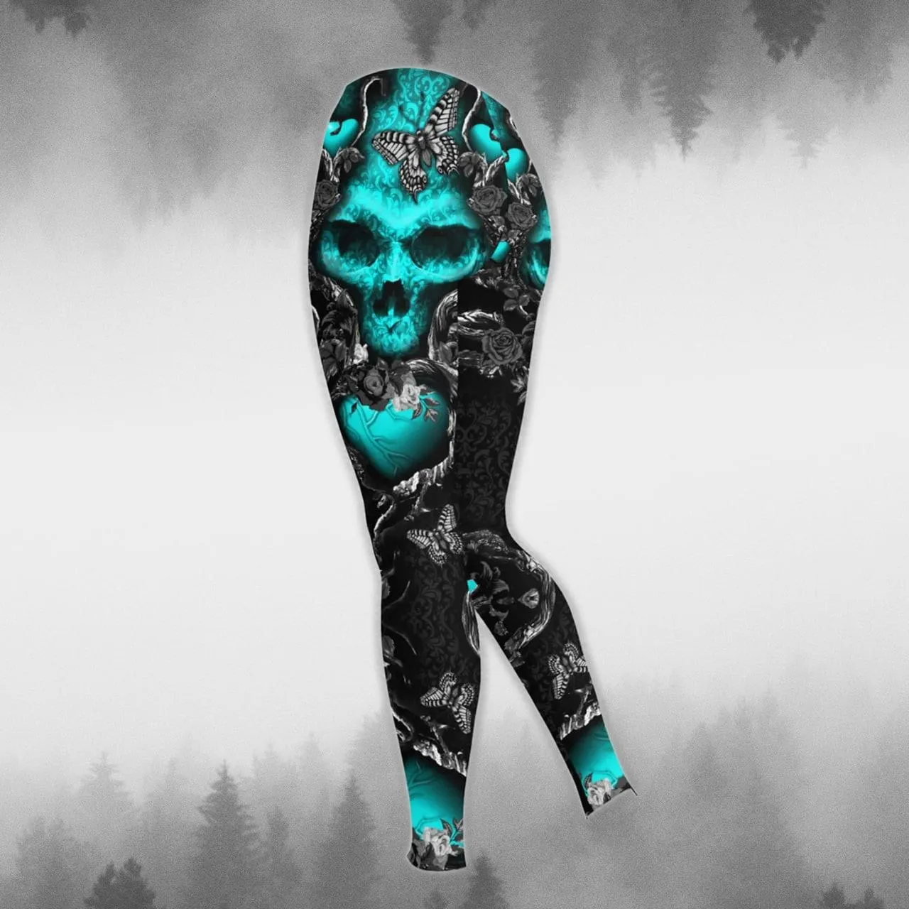 Gothic Neon Blue Death Skull Combo Hoodie and Leggings