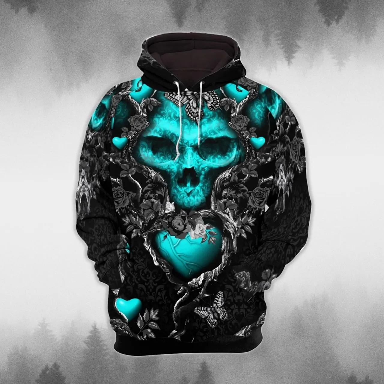 Gothic Neon Blue Death Skull Combo Hoodie and Leggings
