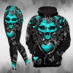 Gothic Neon Blue Death Skull Combo Hoodie and Leggings