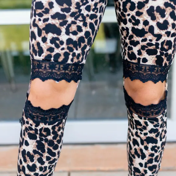 Lace Cutout Leggings - Cheetah