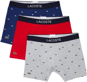 Lacoste Underwear Men's 3-Pack Allover Croc Cotton Stretch Boxer Briefs