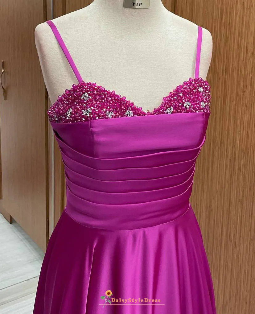 Long Spaghetti Straps Fuchsia Party Dress