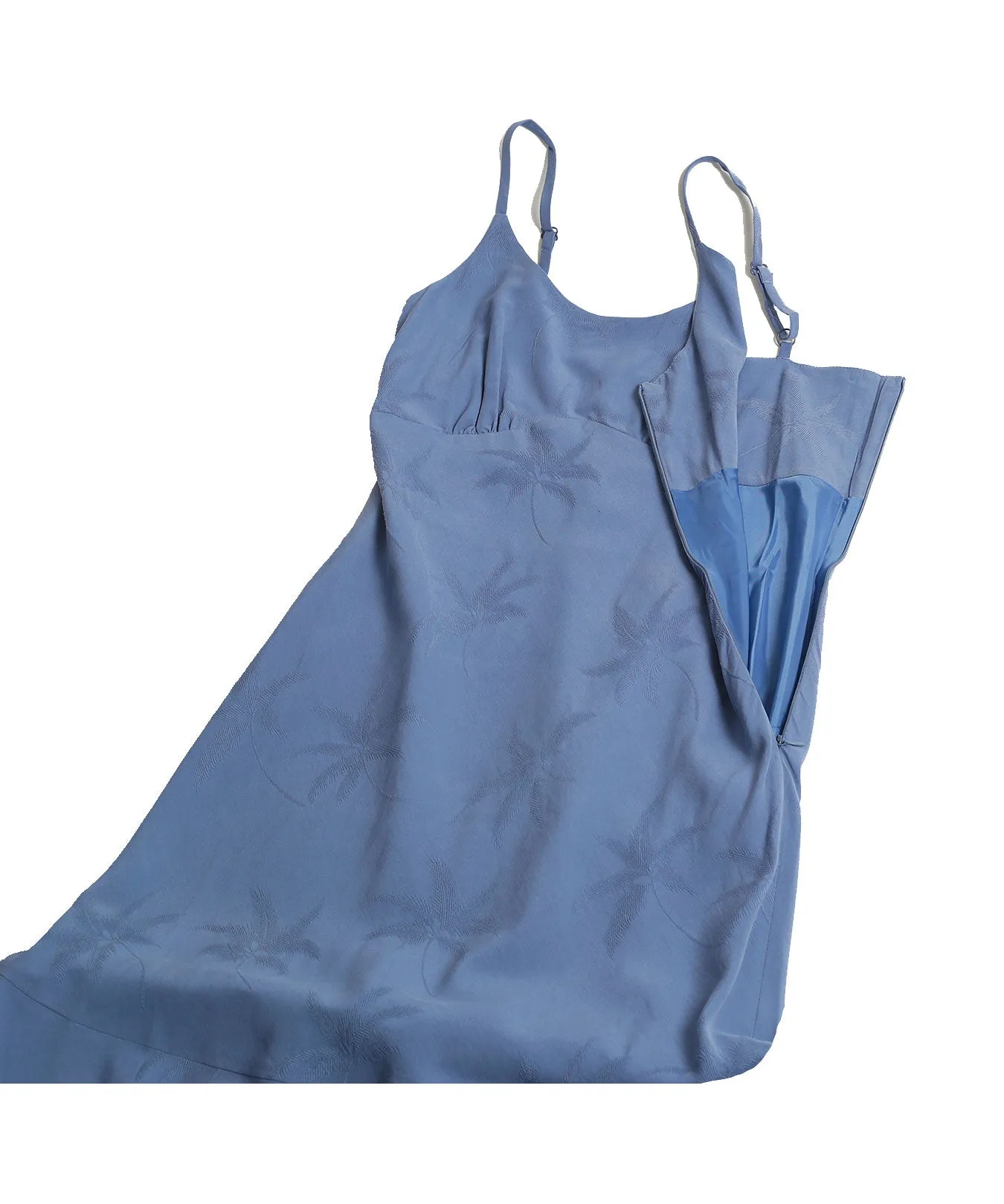 Midi Silk Dress Spaghetti Straps Tropical Palms