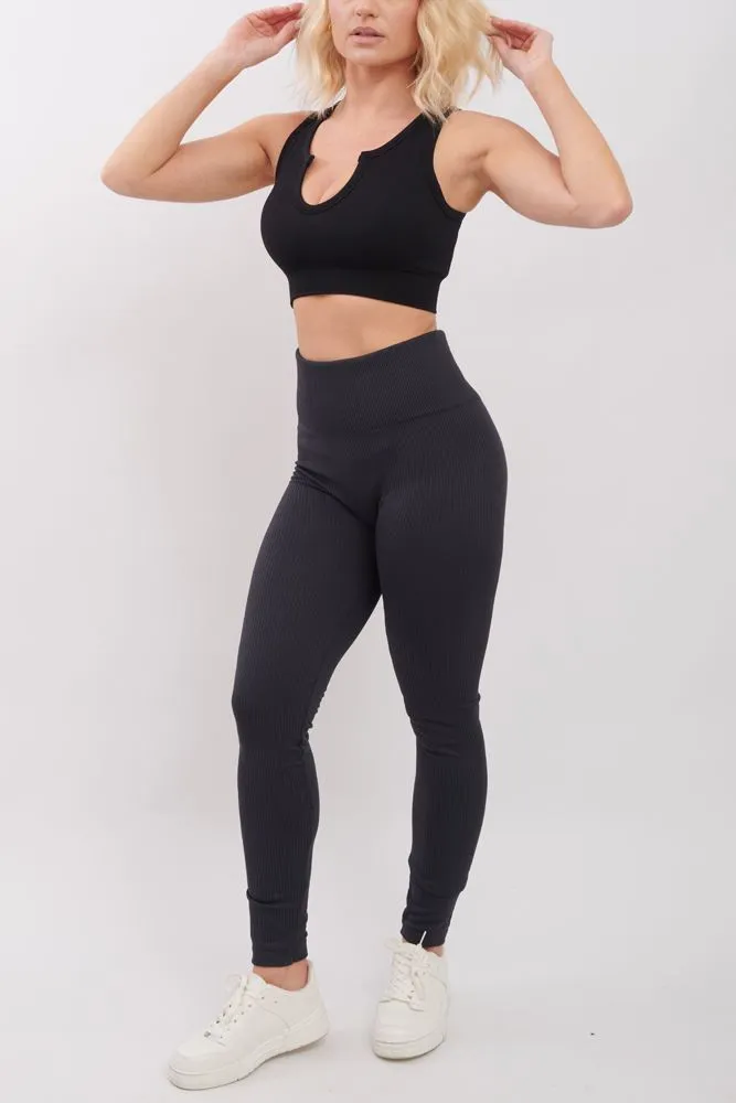 Plain Ribbed Elasticated Waistband Legging_GRWO