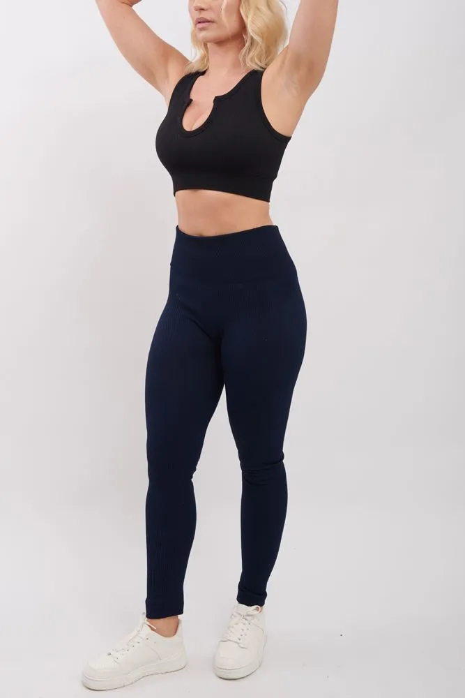 Plain Ribbed Elasticated Waistband Legging_GRWO