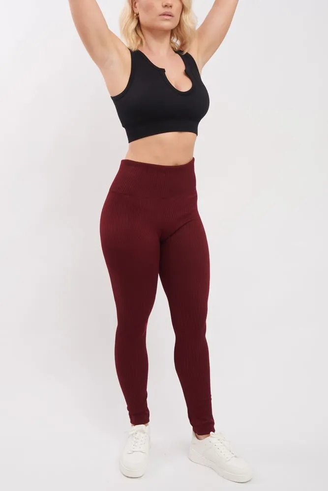 Plain Ribbed Elasticated Waistband Legging_GRWO