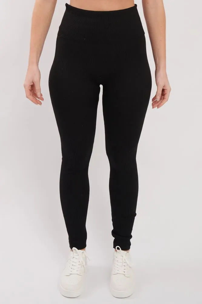 Plain Ribbed Elasticated Waistband Legging_GRWO