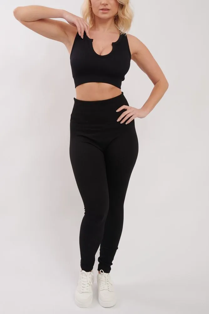Plain Ribbed Elasticated Waistband Legging_GRWO