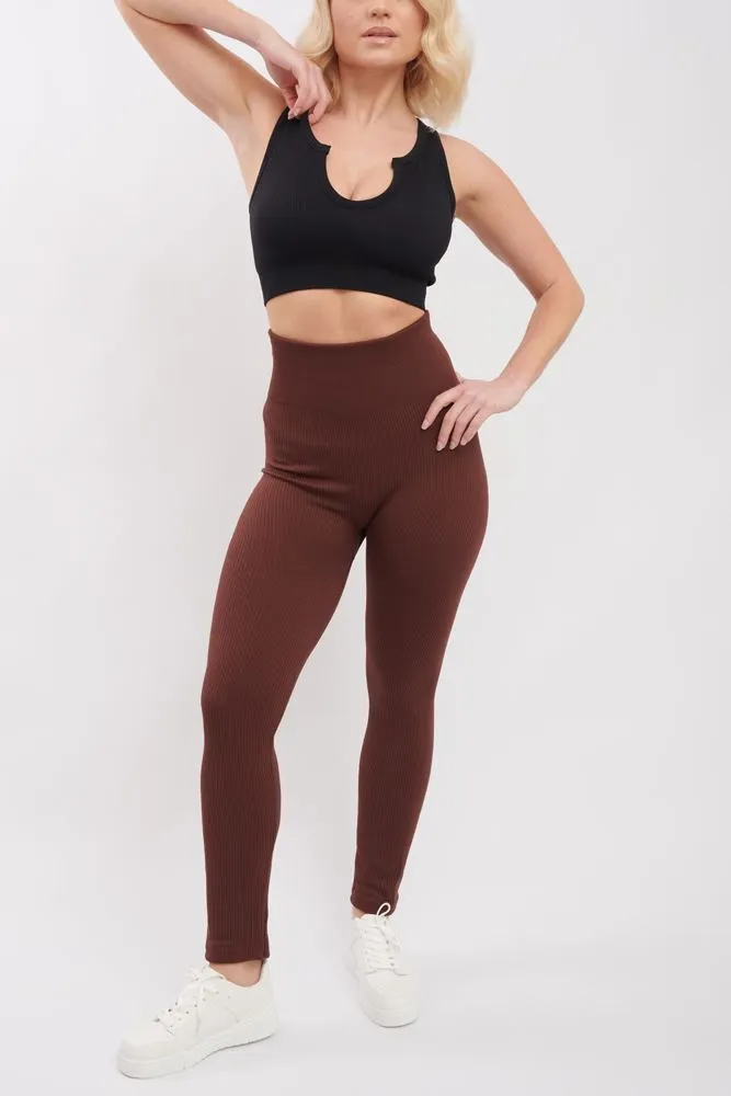 Plain Ribbed Elasticated Waistband Legging_GRWO
