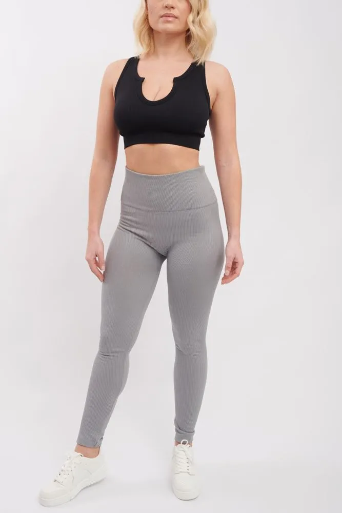 Plain Ribbed Elasticated Waistband Legging_GRWO