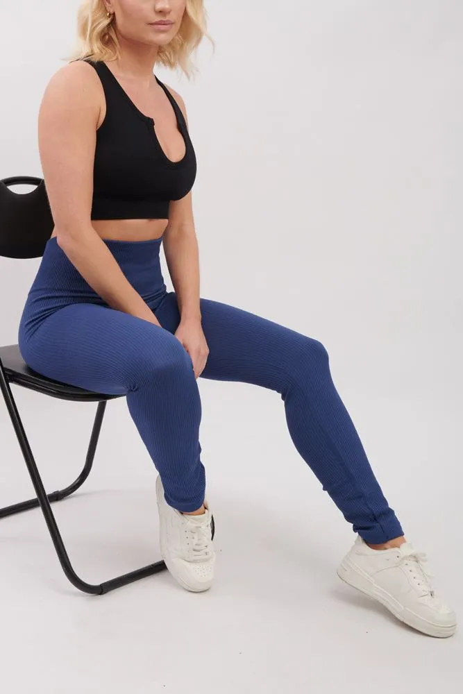 Plain Ribbed Elasticated Waistband Legging_GRWO