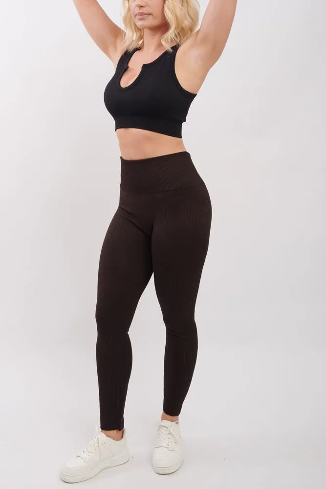Plain Ribbed Elasticated Waistband Legging_GRWO