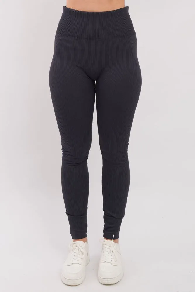 Plain Ribbed Elasticated Waistband Legging_GRWO