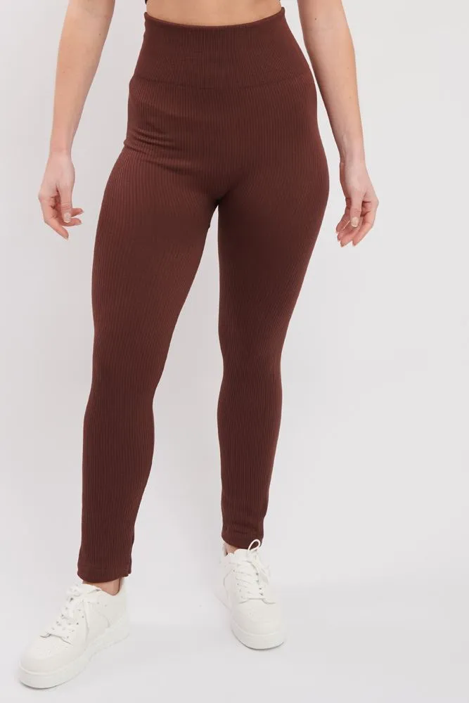 Plain Ribbed Elasticated Waistband Legging_GRWO