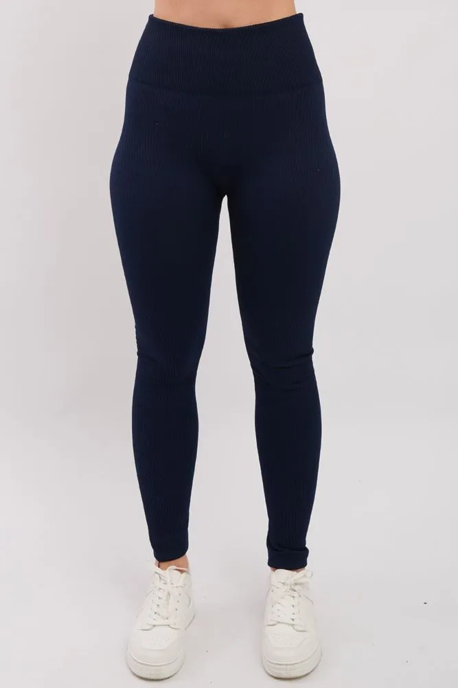 Plain Ribbed Elasticated Waistband Legging_GRWO