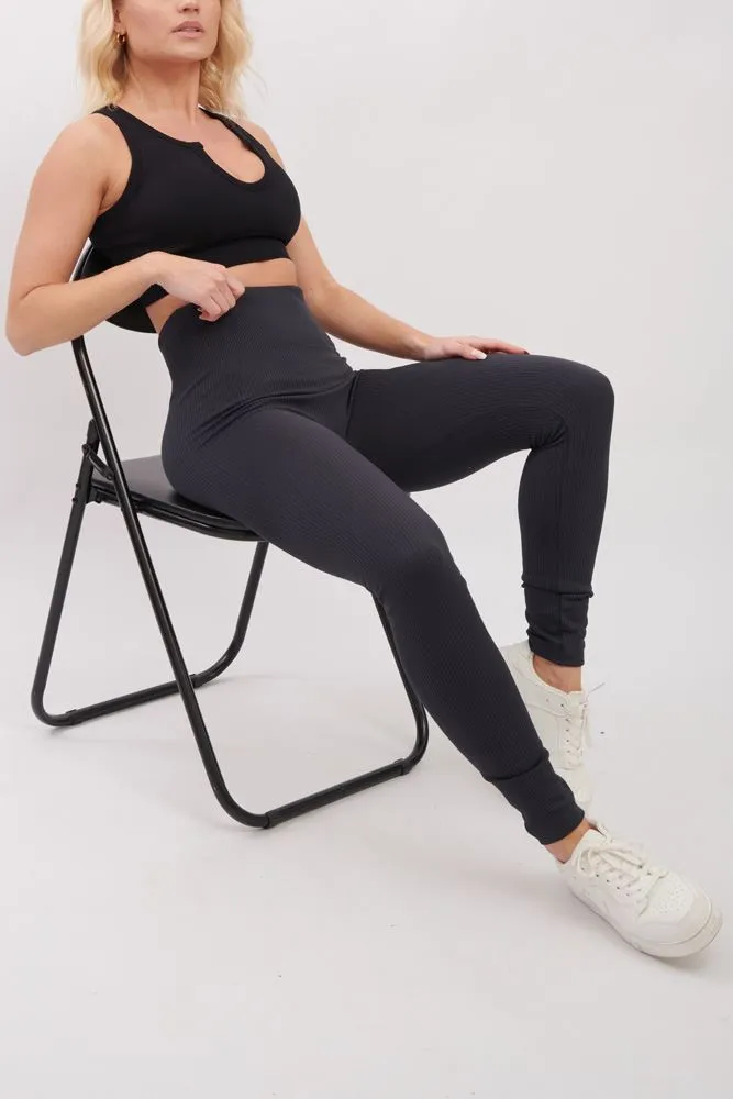 Plain Ribbed Elasticated Waistband Legging_GRWO