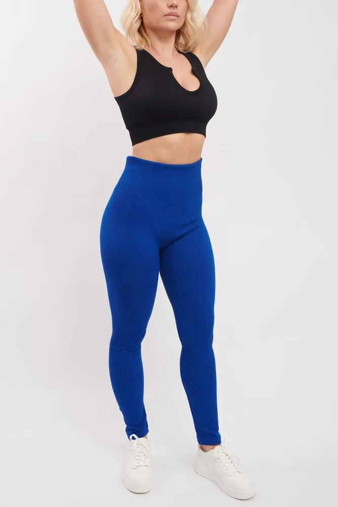 Plain Ribbed Elasticated Waistband Legging_GRWO