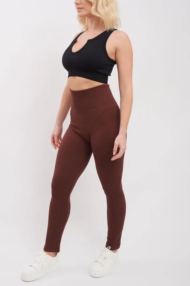 Plain Ribbed Elasticated Waistband Legging_GRWO