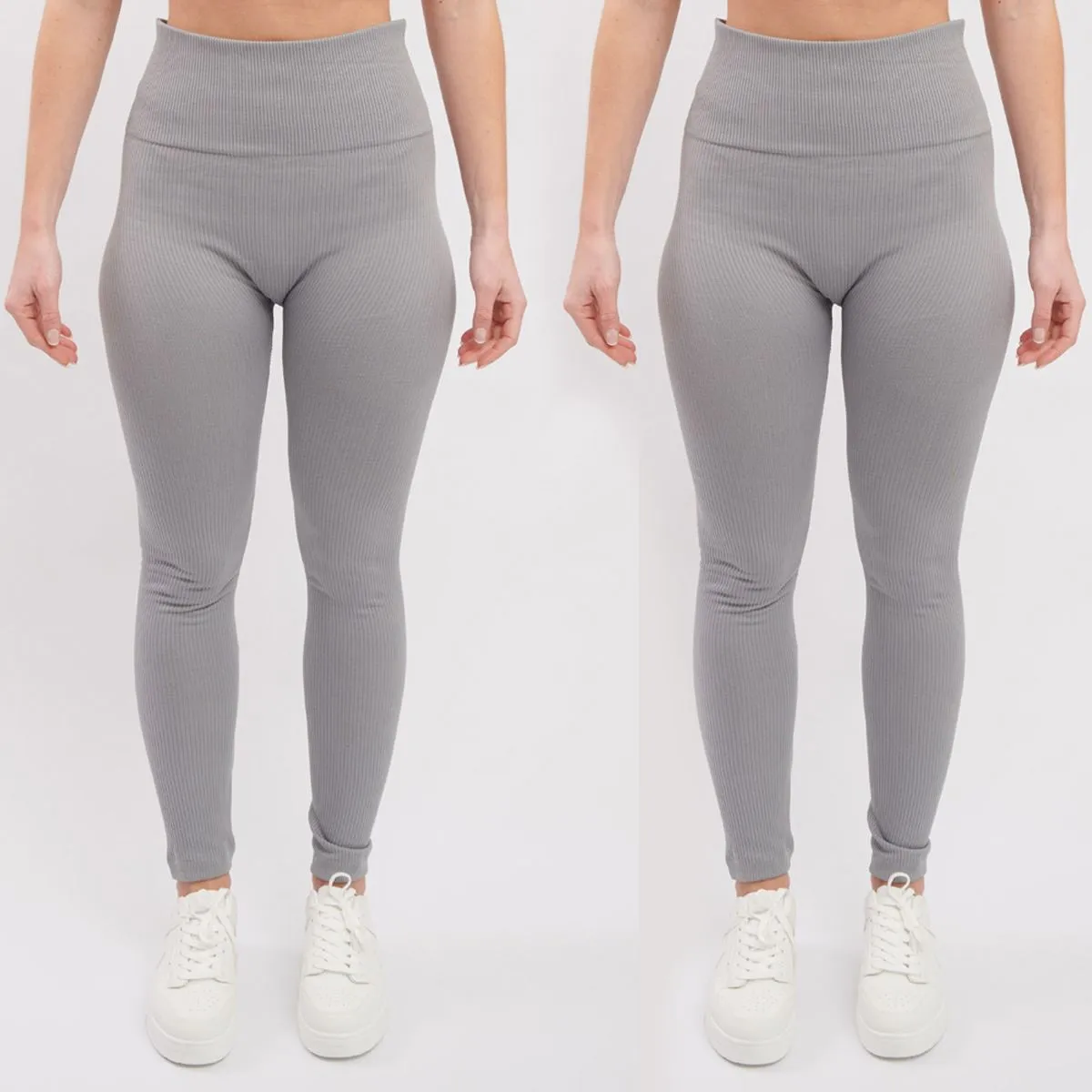 Plain Ribbed Elasticated Waistband Legging_GRWO