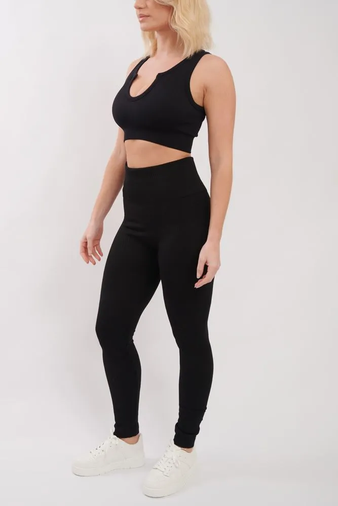 Plain Ribbed Elasticated Waistband Legging_GRWO