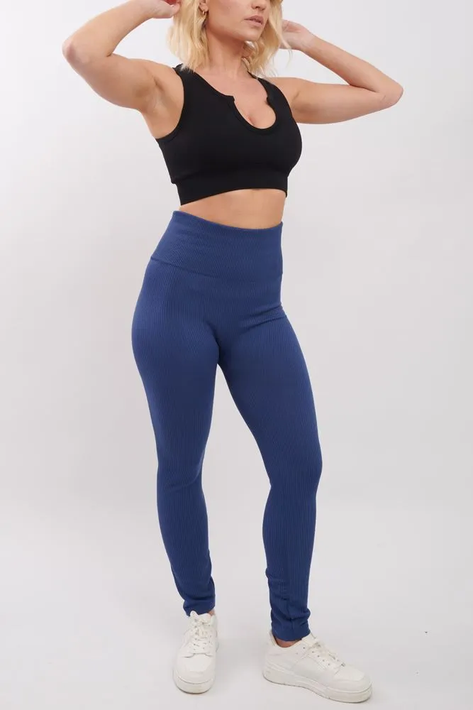 Plain Ribbed Elasticated Waistband Legging_GRWO