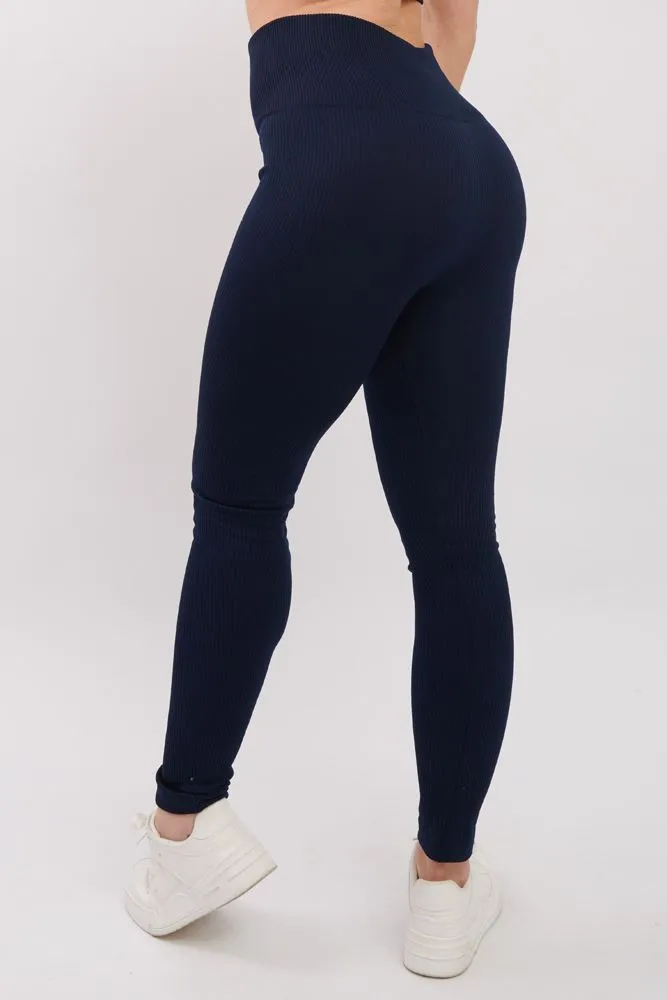 Plain Ribbed Elasticated Waistband Legging_GRWO