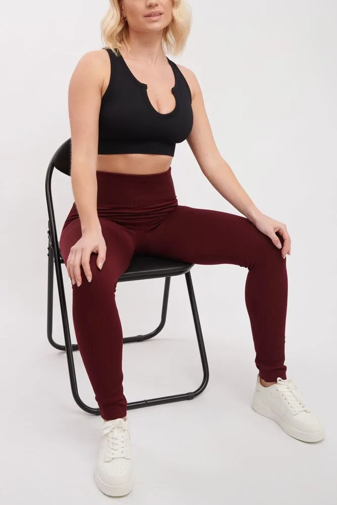 Plain Ribbed Elasticated Waistband Legging_GRWO