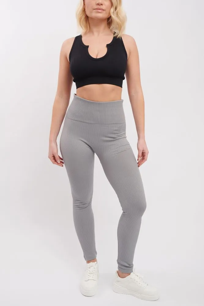 Plain Ribbed Elasticated Waistband Legging_GRWO