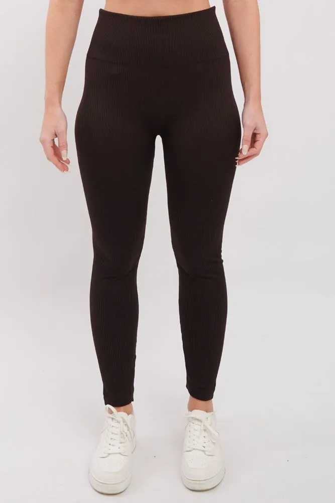 Plain Ribbed Elasticated Waistband Legging_GRWO