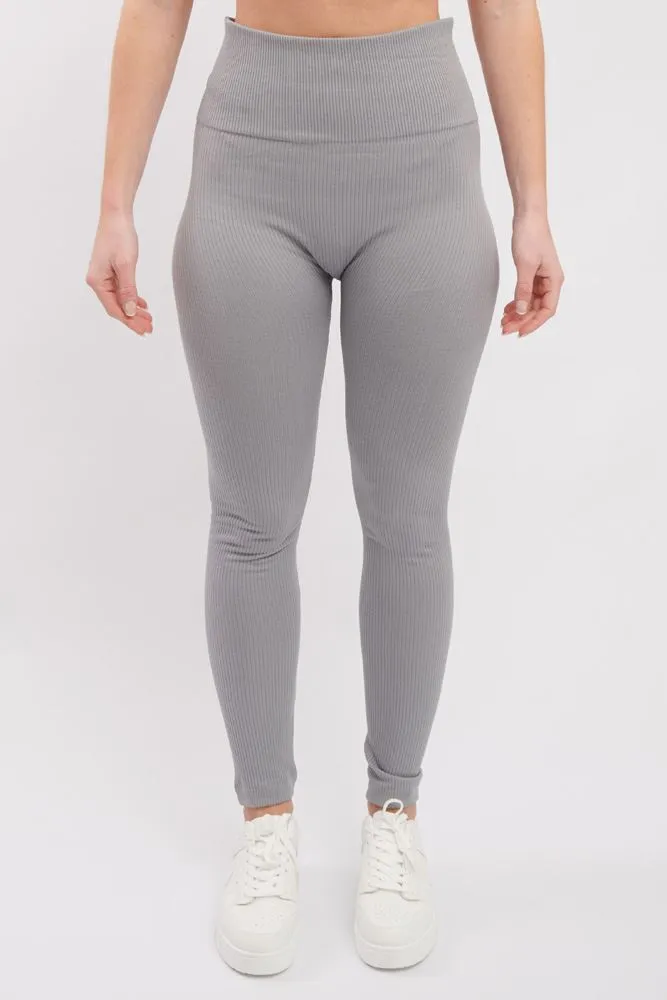 Plain Ribbed Elasticated Waistband Legging_GRWO
