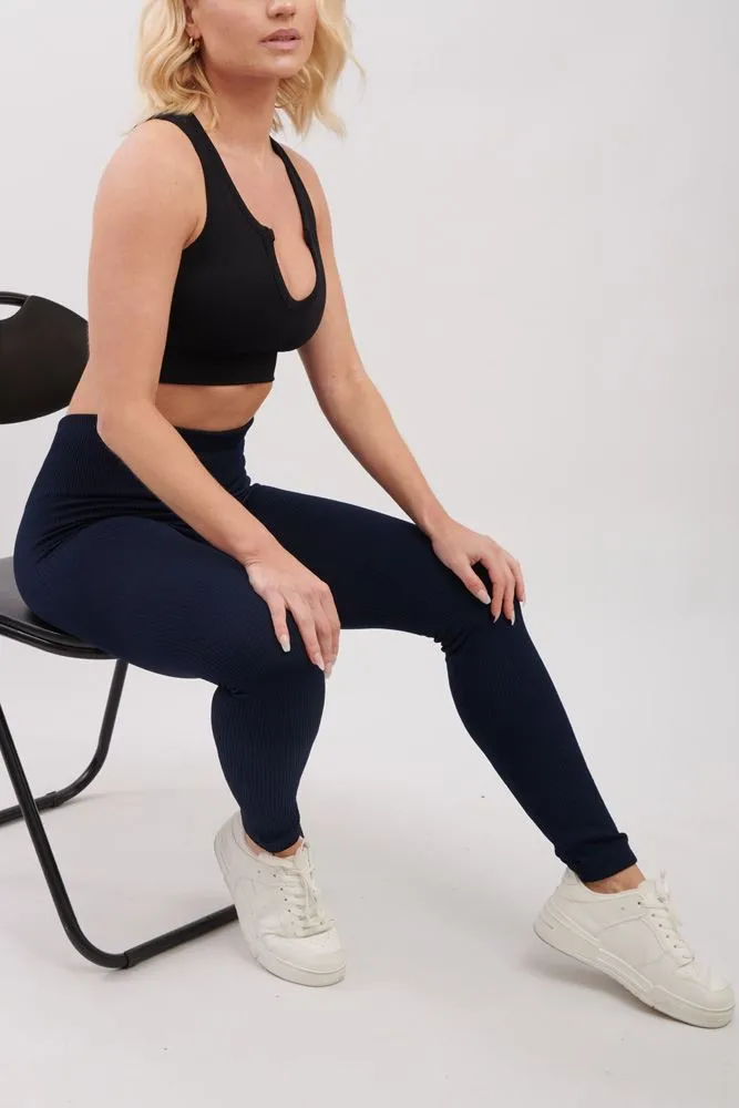 Plain Ribbed Elasticated Waistband Legging_GRWO