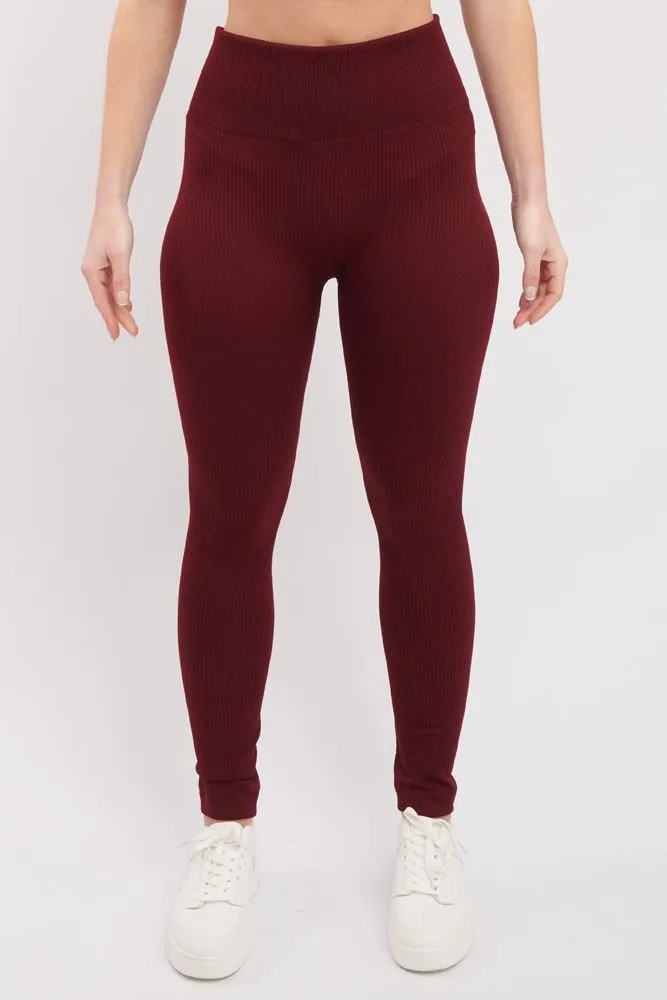 Plain Ribbed Elasticated Waistband Legging_GRWO