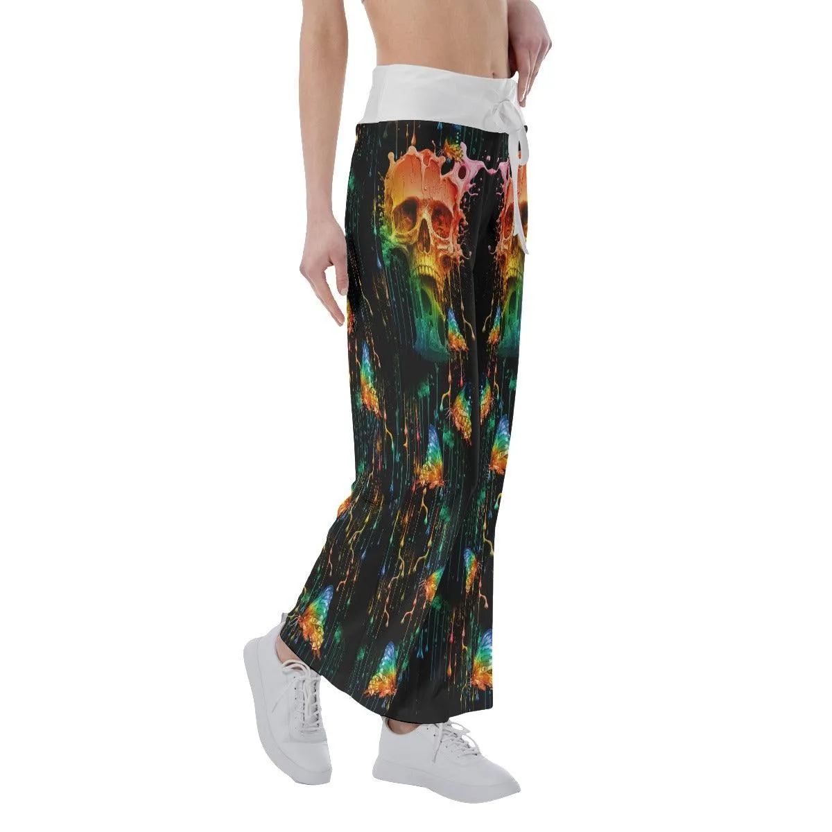 Water Color Skull Butterfly High-waisted Wide Leg Pants