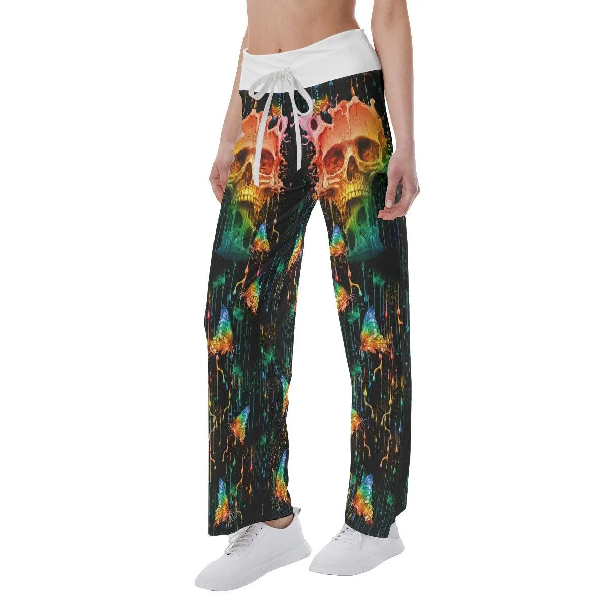 Water Color Skull Butterfly High-waisted Wide Leg Pants