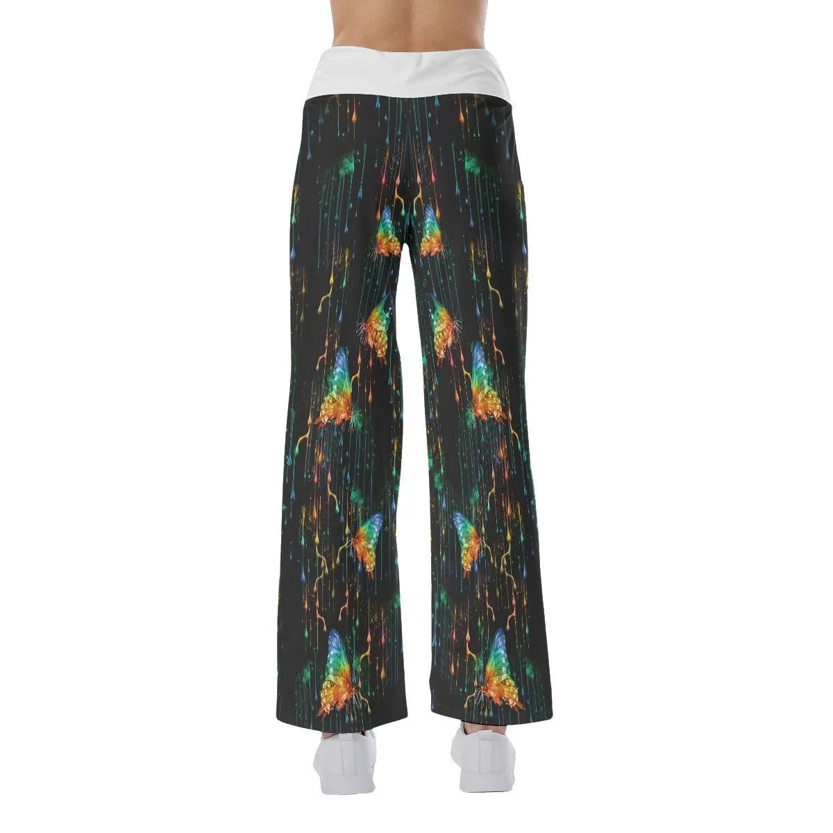 Water Color Skull Butterfly High-waisted Wide Leg Pants