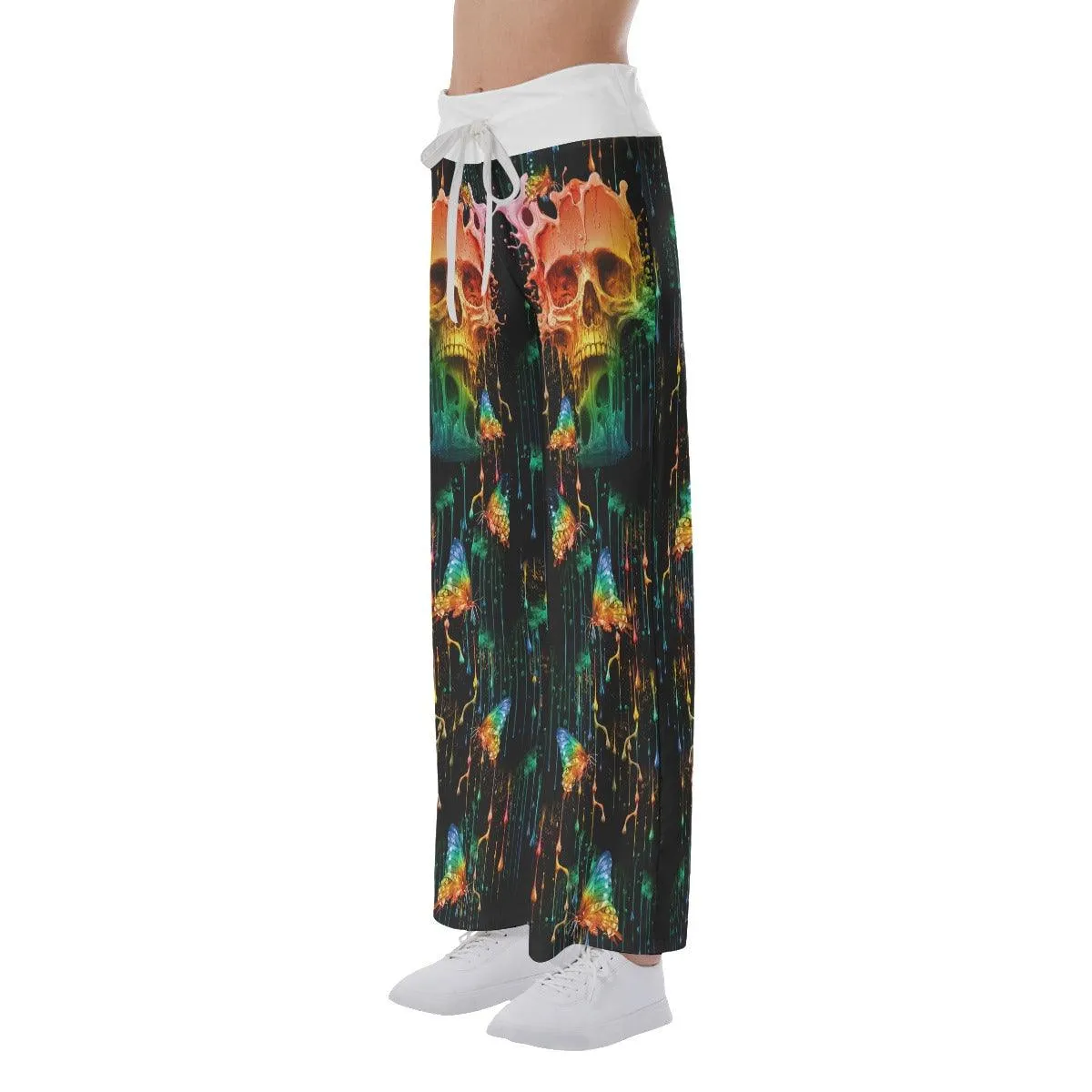 Water Color Skull Butterfly High-waisted Wide Leg Pants